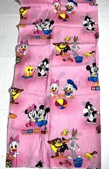 NEW VTG Baby Disney Mickey Mouse Looney Tunes Toys Pink Fabric 2+ Yards Unwashed
