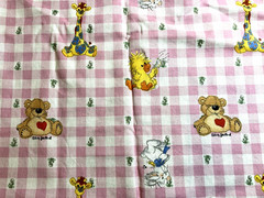 Little Suzy’s Zoo Cotton Fabric Pink Gingham Bunny Chick Bear Giraffe, 1 Yard