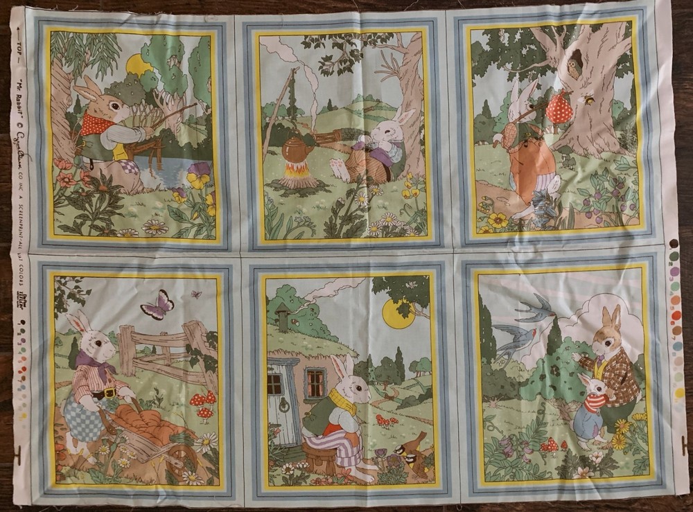 Cyrus Clark Screenprint MR RABBIT FABRIC 6 Unique PANELS Coated 37″ x 27″ Bunny