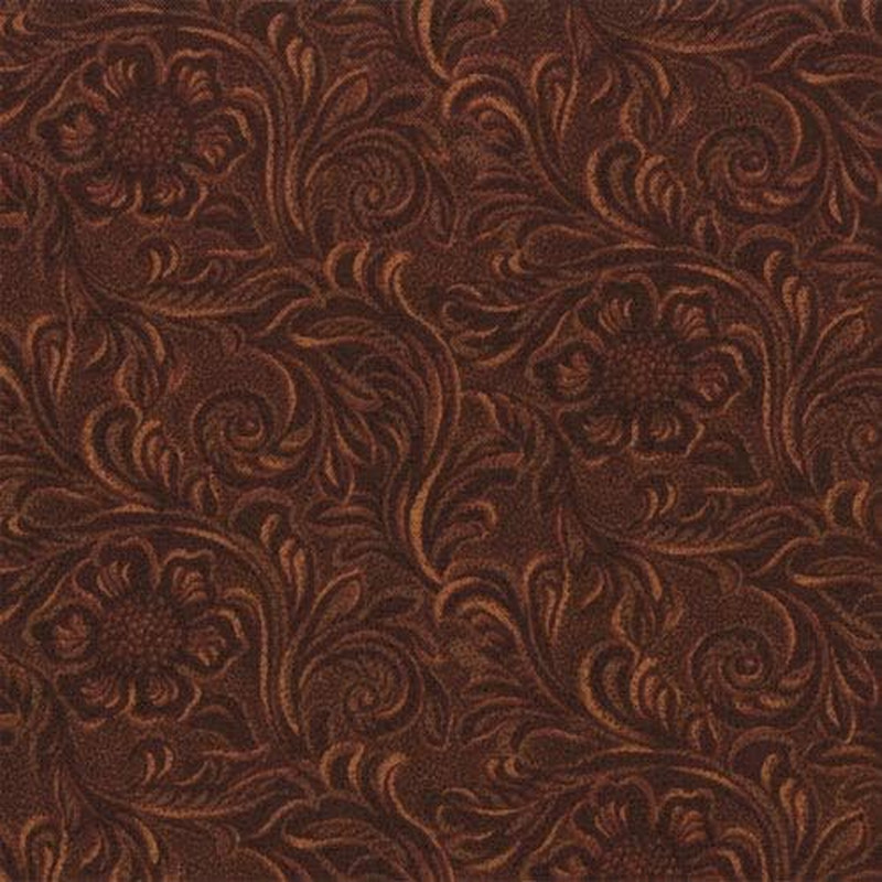 Tooled Leather-Look, Brown, Fabric, 100% Cotton, Western Basics, South Western,