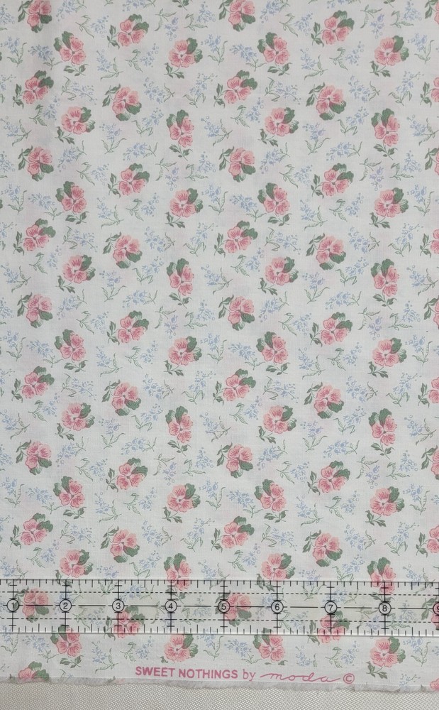 1 YARD, “Sweet Nothings” VTG, OOP, MODA © 30’S STYLE, PINK ROSES WITH BLUE/GREEN
