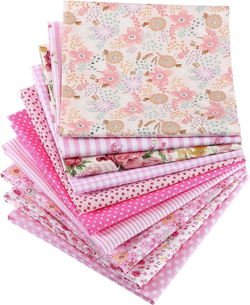 Boao 10 Pieces 20 x 20 Inch Cotton Fabric Quilting Floral Patchwork Pink