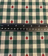 VTG Woven Homespun Country Green & Tan Plaid with Apples Hearts 22″X14″