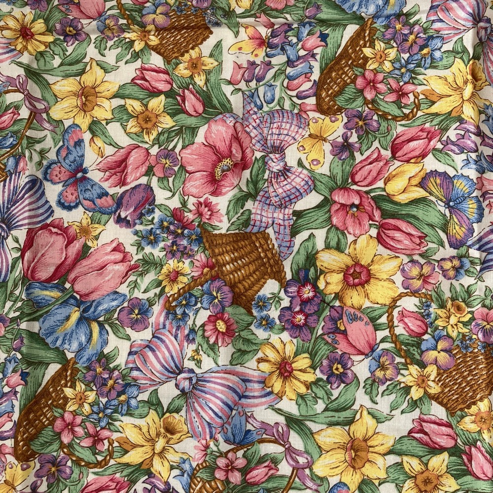 Fat Quarter plus EASTER cotton fabric Daffodils Tulips pink green yellow