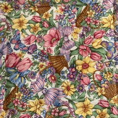 Fat Quarter plus EASTER cotton fabric Daffodils Tulips pink green yellow