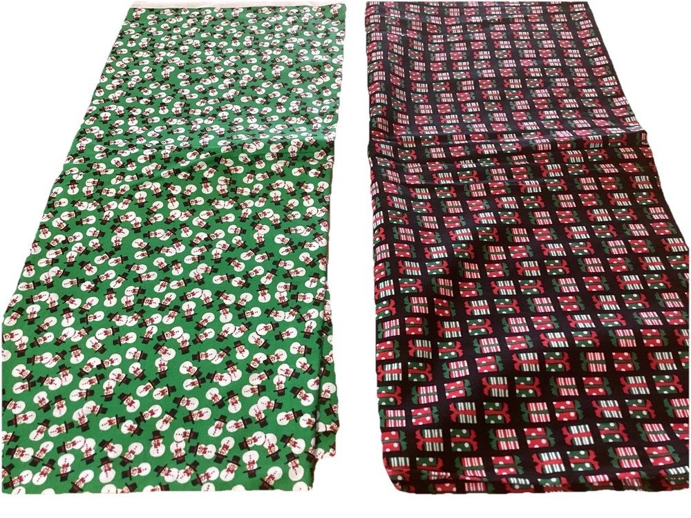 Vintage Jo-Ann Fabrics Cotton Christmas Fabric 2 Separate Yards 36 X 44”