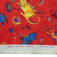 Hoffman International Fabrics | 90s Whimsical Cats Red Cotton Fabric | Half Yard
