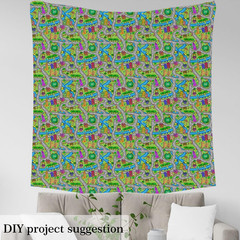 Kids’ Play Mat Fabric by the Yard, Hand-Drawn Style Suburb Road Upholstery Fabri
