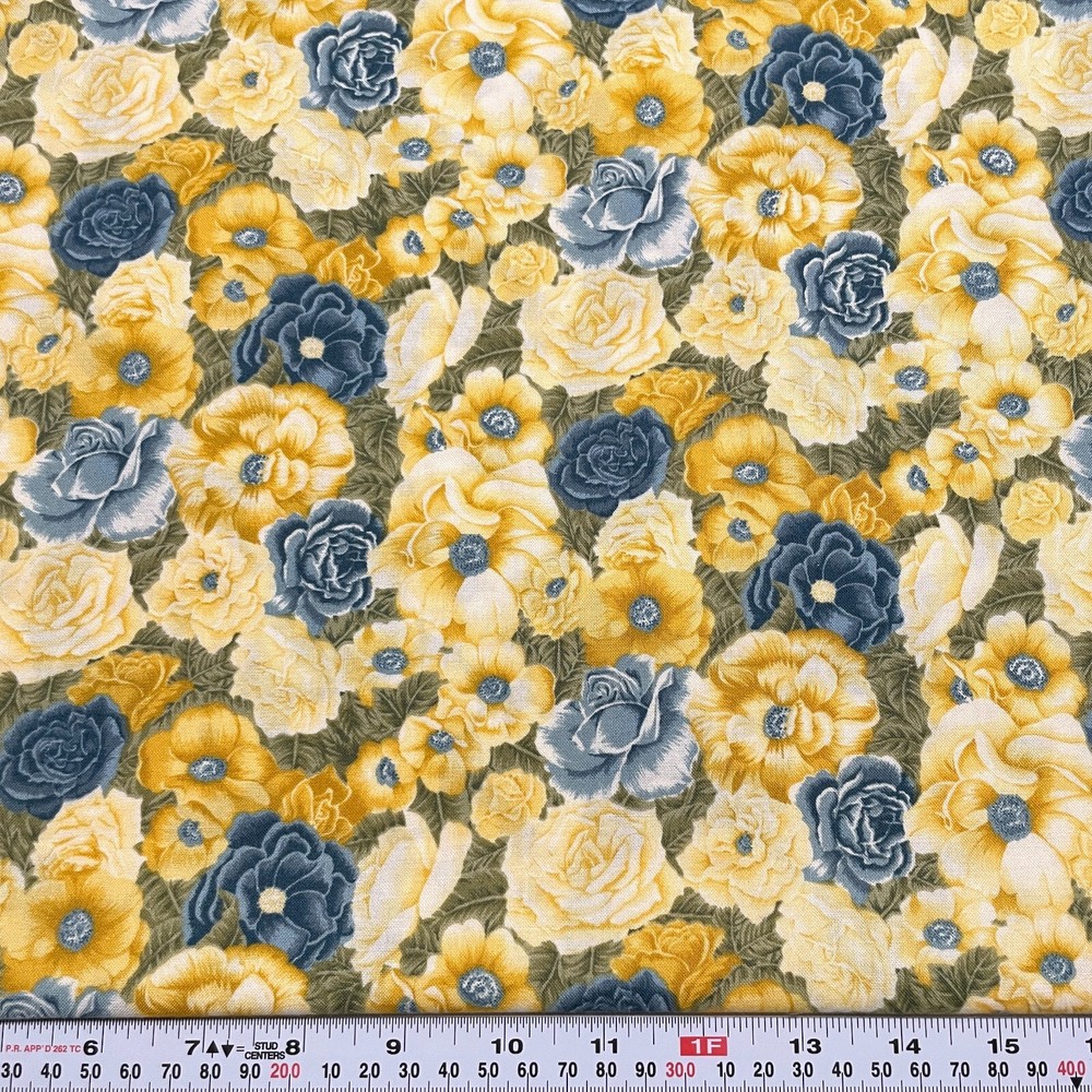 Laura’s Street Inn by RJR Fabrics Floral Cotton HALF YARD Remnant 18″ x 43″