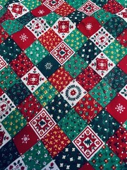 VTG Cranston Diagonal Patchwork Christmas 1 inch Square Cheater Quilt BTFQ