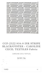 Caroline Cecil Textiles Ink Stripe Black/ Oyster Fabric 1 1/2 Yards