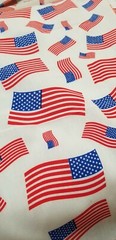 White Fabric Patriotic American Flags Print Poly Cotton 60″ Flag Fabric by yard