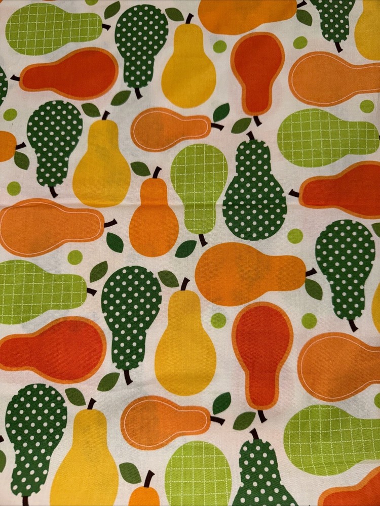 Robert Kaufman Ann Kelle Retro Pear Fruit 6.5 Yds Fabric Cotton 70’s Colors