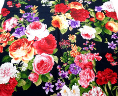 2 1/2 Yds Ayana by P&B Textiles #04176 Black w/Multicolor Flower Blooms Cotton