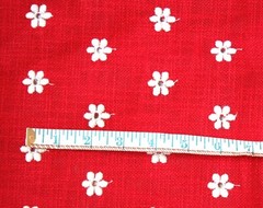 Embroidered White Daisy Linen Cotton Fabric Slub Woven West Germany Green OR Red