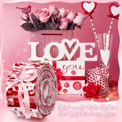 60 PCS Valentines Quilting Fabric Roll 2.6×40 Inch Cotton Strips Precut Sewing