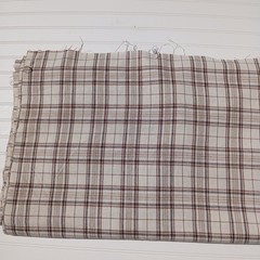 5.5 Yds MCM Mid Century Modern Plaid Linen Fabric Brown Tan Neutral Upholstery