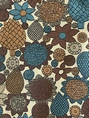 1.33Y Klopman Mills Fabric Turquoise Brown Orange Flower Shiny Slick Poly/Rayon?