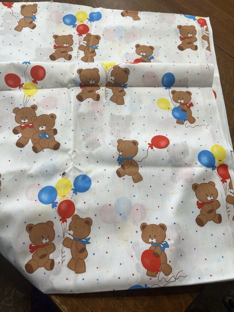 Vintage Bear With Balloons Fabric Springs Industries 2 Yds Lightweight New