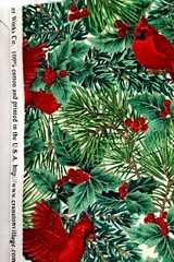 Cranston Print Works Co. Fabric VIP Christmas Cardinals Remnant 22″ X 34″ Wide