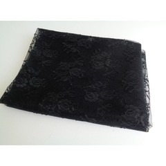 Black Lace Fabric Flowers On Mesh Scalloped Edge Lightweight 1 Yard Piece