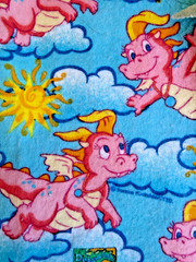 Vintage Dragon Tales Cassie Pink Dragon Sun Clouds Scrap Fabric Pieces 2003!