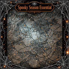 Spellbound Sparkle Spiderweb Lace — 56” x 104” — Black Webs + Orange Sequins