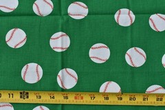 16″ Long, Baseballs on Green Stiffer Quilt Cotton, Sports-Theme, Princess, M7919
