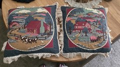 Vintage 1980s VIP Cranston Farm Print Fabric Pillows Lot of 2