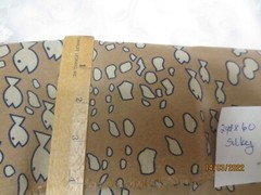 Vintage 2 yds x 60″ Very FUNKY cartoon-like fish on Brown silky synthetic fabric
