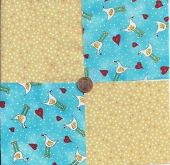 Chicken Hearts and Dots 4 inch 100% Cotton Novelty Fabric Quilt Squares TB1