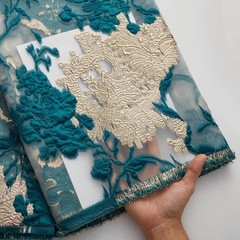 African Lace Fabric 5 Yards, French Leaves Embroidery Mesh Lace Fabric with Seq