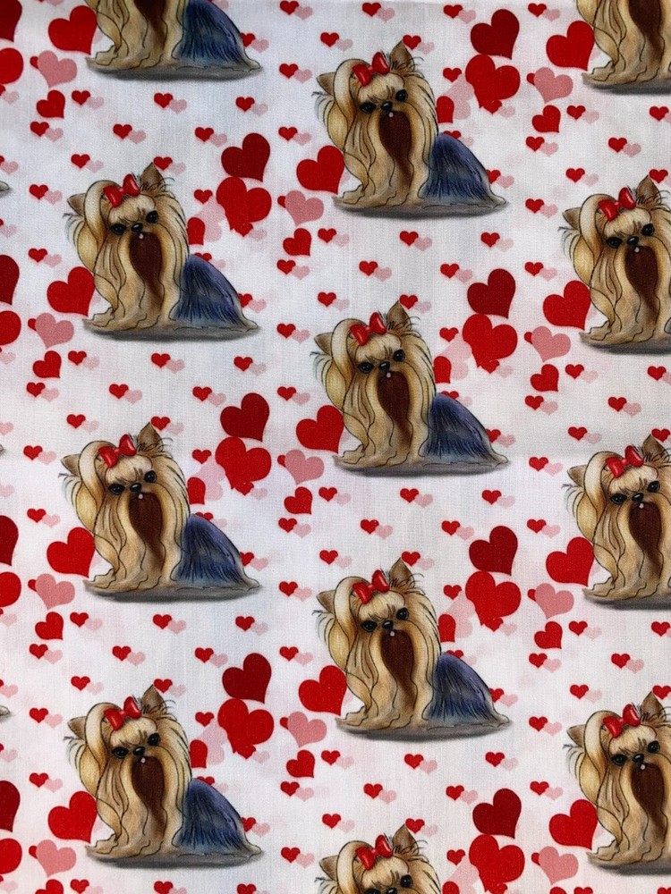 Long Cut Leftovers NEW Cotton Poly Fabric 12″X40″ YORKIE HEARTS Limited