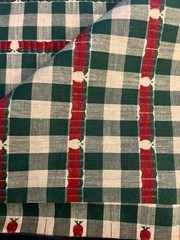 VTG Woven Homespun Country Green & Tan Plaid with Apples Hearts 22″X14″