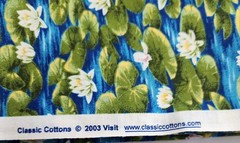 VTG Quilt Fabric Water Lilies on a Blue Pond 1 yd x 44″ WOF by Classic Cottons