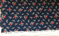 1.75 YD Vintage VIP Cranston Cotton Fabric Tiny Rose Floral Navy Prairie Cottage