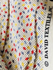 Tiny Grey Red Yellow Diamonds on Tiny Black Polka Dot on Cream Cotton Fabric 1Y