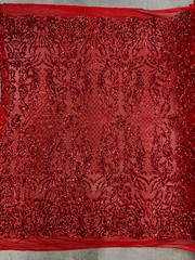 Phoebe RED Sequins on Mesh Lace Fabric by the Yard – 10062