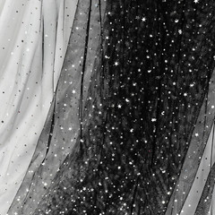 Black Glitter Tulle Fabric Roll with Star Moon Sequins, 1 Yard x 54 Inch