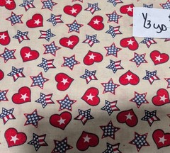 Patriotic Stars & Hearts Cotton Fabric 1/3 Yard Beige Red Blue White