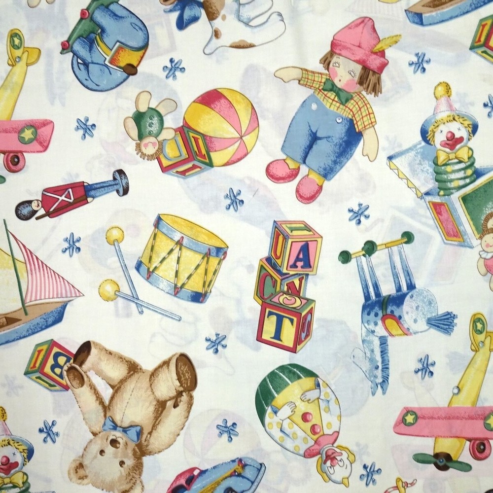 Nursery Baby Fabric – Retro Toy Treasure Toss Beige – Lightweight Cotton YARD