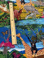 FQ Cotton Quilt SAFARI ANIMALS Watering HOLE Zebra Giraffe TIGER MONKEY Flamingo