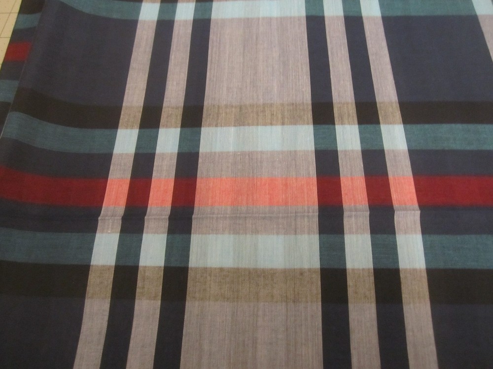 COTTON QUILTING FABRIC Sewing Large Checks Plaid in Blue and Red BTY x 44
