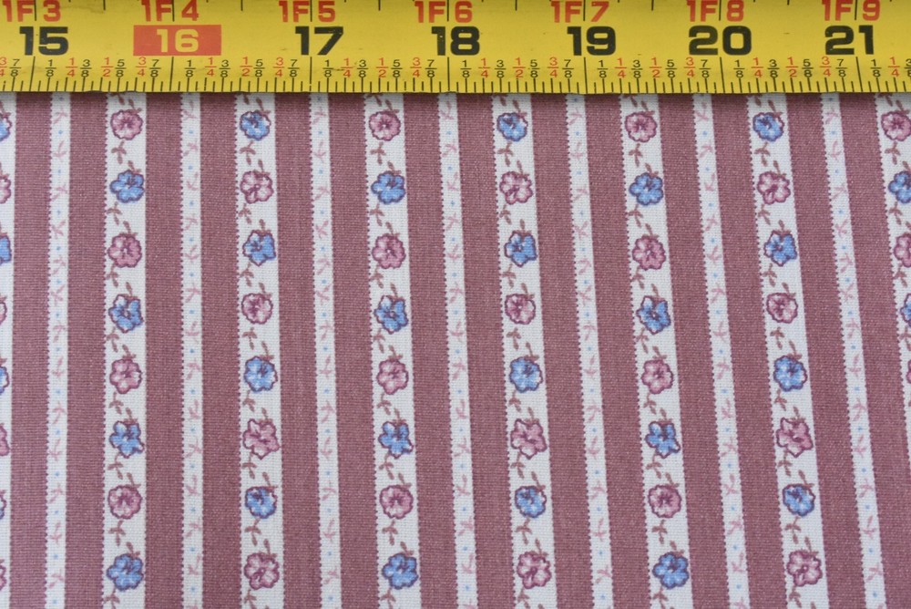 By 1/2 Yd, Vintage, Blue Pink Mauve & Cream Floral Striped/Fabric Traditions,V14