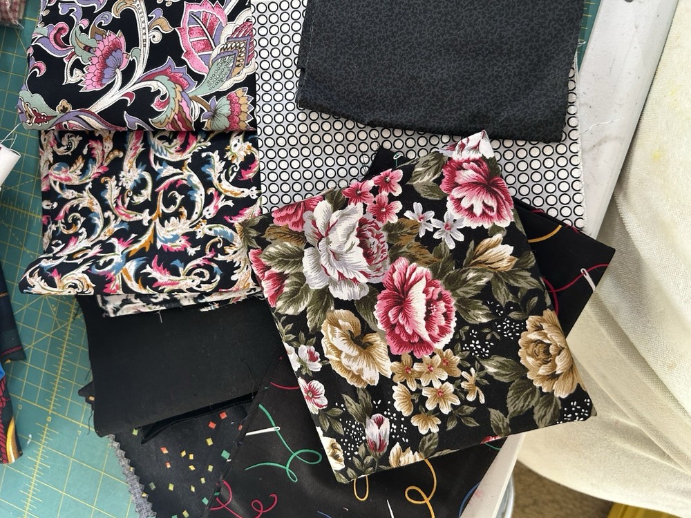 Lot of Black Quilt Fabric Remnant Scraps Almost 9 Oz Cotton Dark F65
