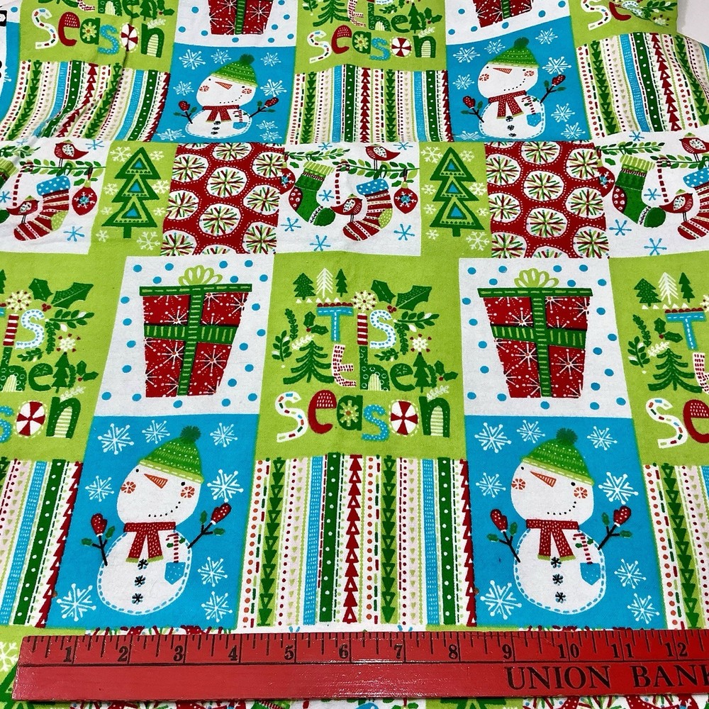 Cotton Flannel Fabric Christmas Red Green Snowman 42”x 110 Yards Snuggle 3yards