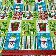 Cotton Flannel Fabric Christmas Red Green Snowman 42”x 110 Yards Snuggle 3yards