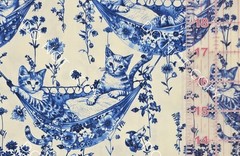 100% Cotton Woven Novelty Fabric Cats In Hammocks Blue By The 1/4 Yard 9×56