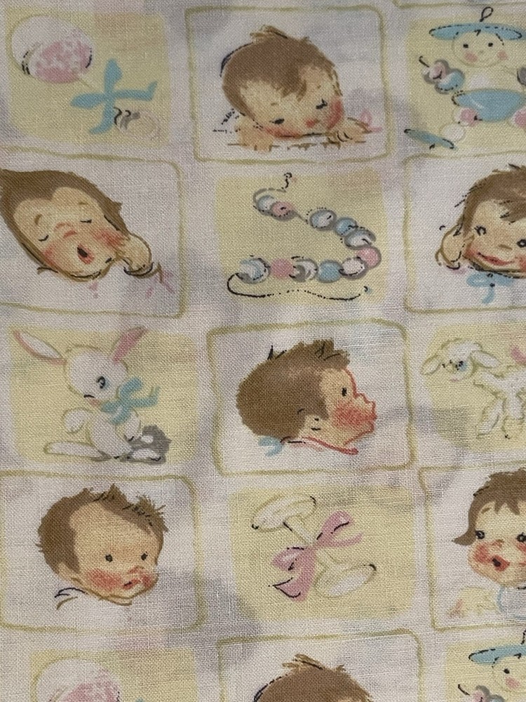 Vintage Unbranded Baby Face Themed Cotton Fabric Nursery 43” BTY Original