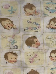 Vintage Unbranded Baby Face Themed Cotton Fabric Nursery 43” BTY Original